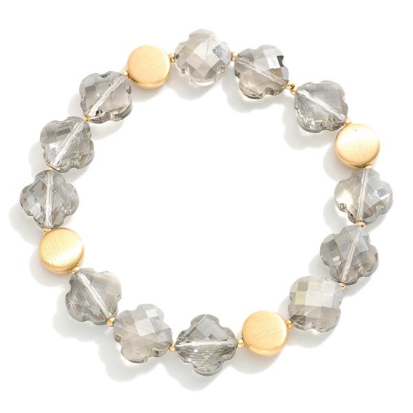 Wholesale beaded Stretch Bracelet Gold Tones Glass Crystal Clovers D