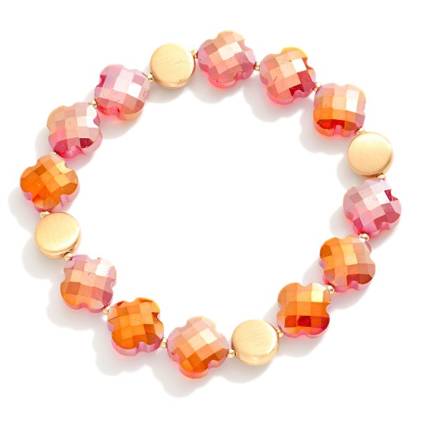 Wholesale beaded Stretch Bracelet Gold Tones Glass Crystal Clovers D