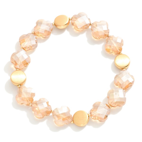 Wholesale beaded Stretch Bracelet Gold Tones Glass Crystal Clovers D