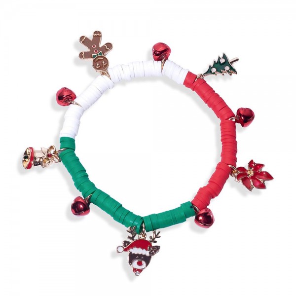 Heishi Beaded Stretch Bracelet Featuring Christmas & Jingle Bell Charms
 
- Approximately 3" D