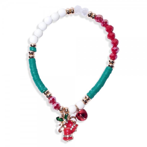 Wholesale beaded Christmas Bracelet Heishi Faceted Beads Jingle Bell Charm D