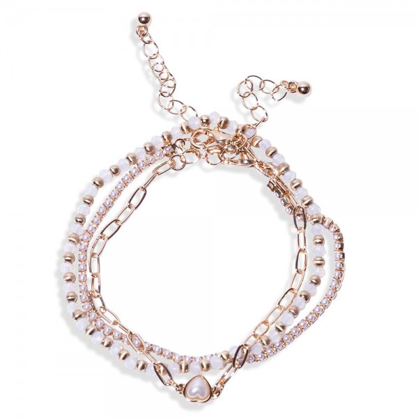 Wholesale layered Chain Link Bracelet Gold Tones Pearls D Extender L