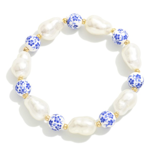 Pearl Beaded Stretch Bracelet Featuring Chinoiserie Beads

- Approximately 2.5 D