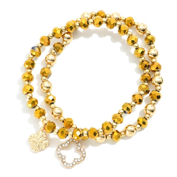 Wholesale set Two Beaded Bracelets Faceted Beads Clover Charms D
