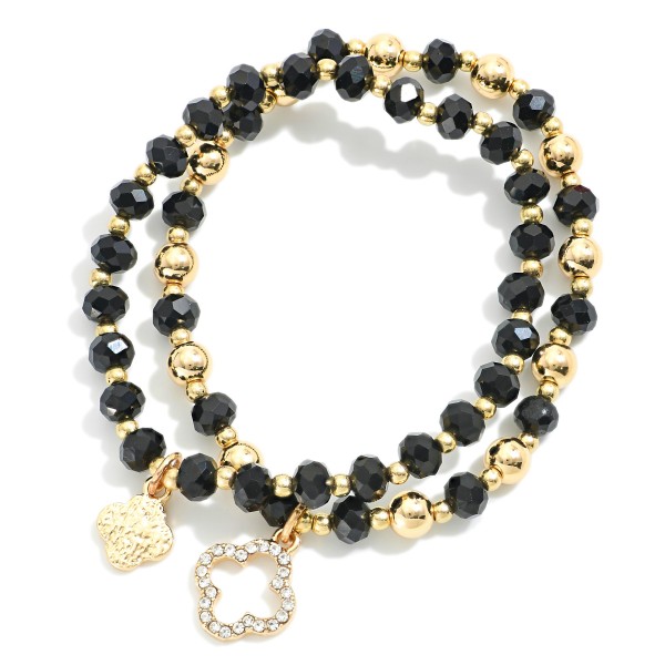 Wholesale set Two Beaded Bracelets Faceted Beads Clover Charms D
