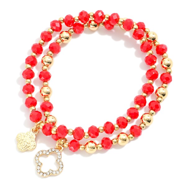 Wholesale set Two Beaded Bracelets Faceted Beads Clover Charms D