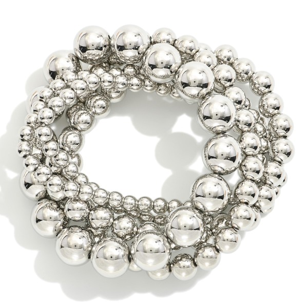 Wholesale set Five Metal Beaded Stretch Bracelets D