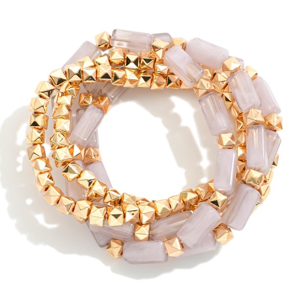 Wholesale set Five Beaded Stretch Bracelets Rectangle Glass Crystal Metal Pyrami