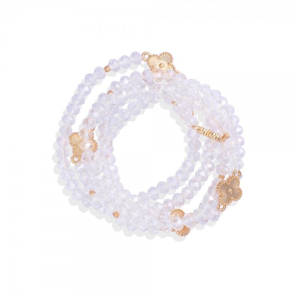 Wholesale set Five Glass Crystal Beaded Stretch Bracelets Metal Clover Station D