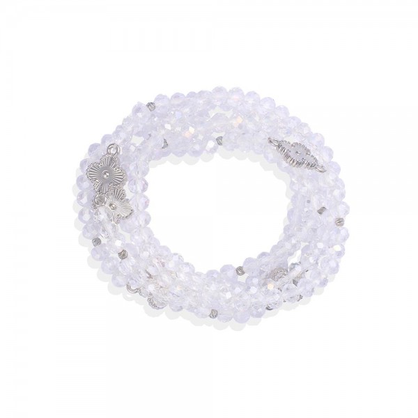 Wholesale set Five Glass Crystal Beaded Stretch Bracelets Metal Clover Station D