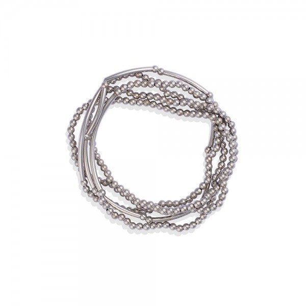 Wholesale set Five Metal Beaded Stretch Bracelets Tube Beads D