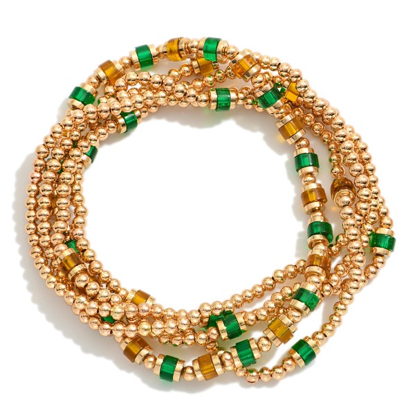 Wholesale set Five Beaded Stretch Bracelets Metal Tones Disc Beads L