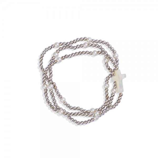 Wholesale set Three Metal Beaded Stretch Bracelets Pearls Pearlescent East West