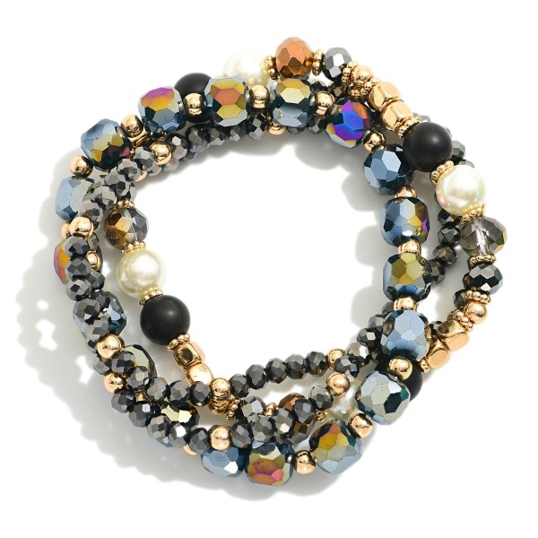 Wholesale set Four Beaded Stretch Bracelet Glass Beads Pearl Bead Details D