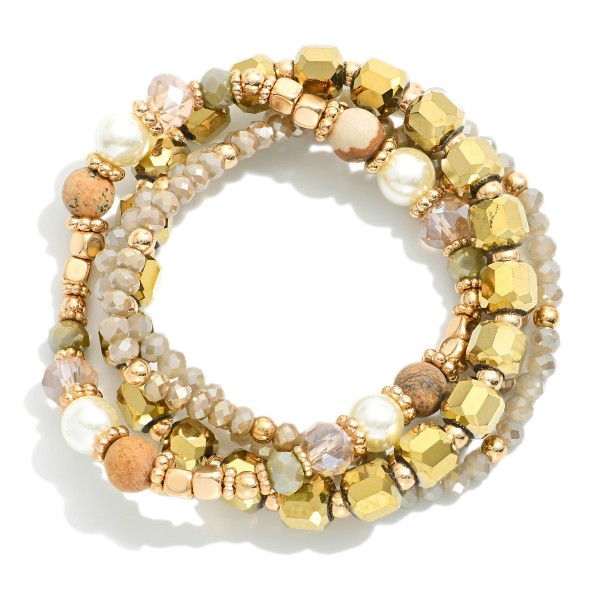Wholesale set Four Beaded Stretch Bracelet Glass Beads Pearl Bead Details D