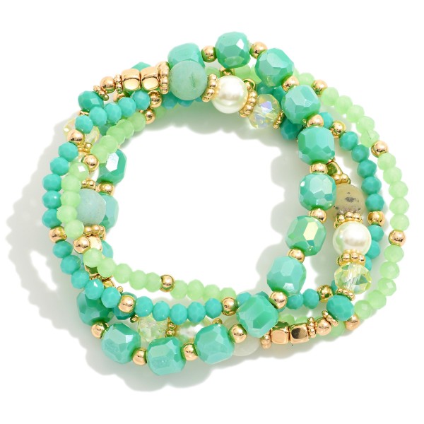 Wholesale set Four Beaded Stretch Bracelet Glass Beads Pearl Bead Details D
