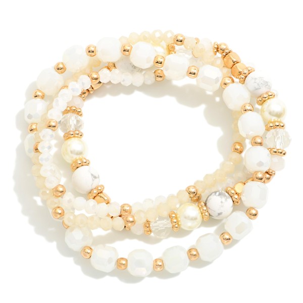 Wholesale set Four Beaded Stretch Bracelet Glass Beads Pearl Bead Details D