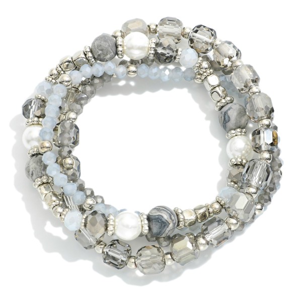 Wholesale set Four Beaded Stretch Bracelet Glass Beads Pearl Bead Details D