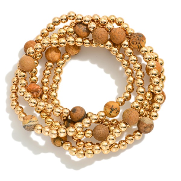 Wholesale set Five Beaded Stretch Bracelets Semi Precious Stone Beads D