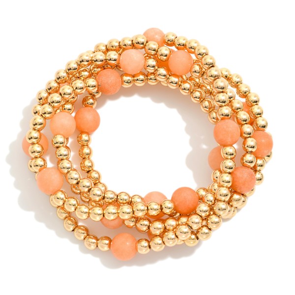 Wholesale set Five Beaded Stretch Bracelets Semi Precious Stone Beads D
