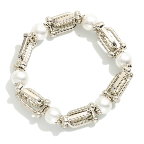 U Link Stretch Bracelet Featuring Pearl Accents 

- Approximately 2.5" D 