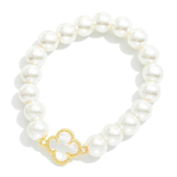 Wholesale pearl Beaded Stretch Bracelet Glass Crystal Clover D