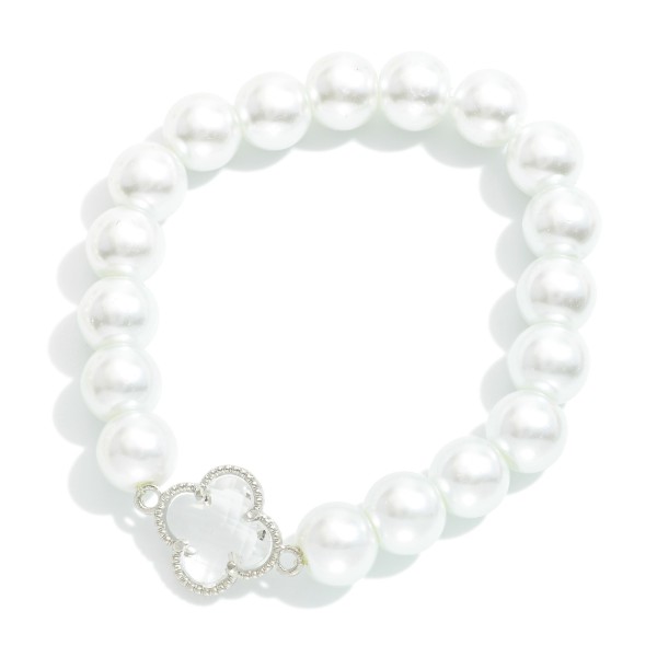 Wholesale pearl Beaded Stretch Bracelet Glass Crystal Clover D