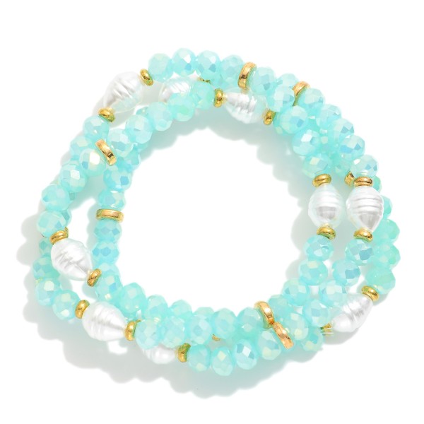 Wholesale set Three Beaded Stretch Bracelets Pearls Faceted Beads D
