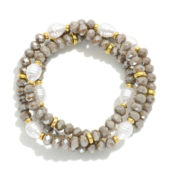 Wholesale set Three Beaded Stretch Bracelets Pearls Faceted Beads D