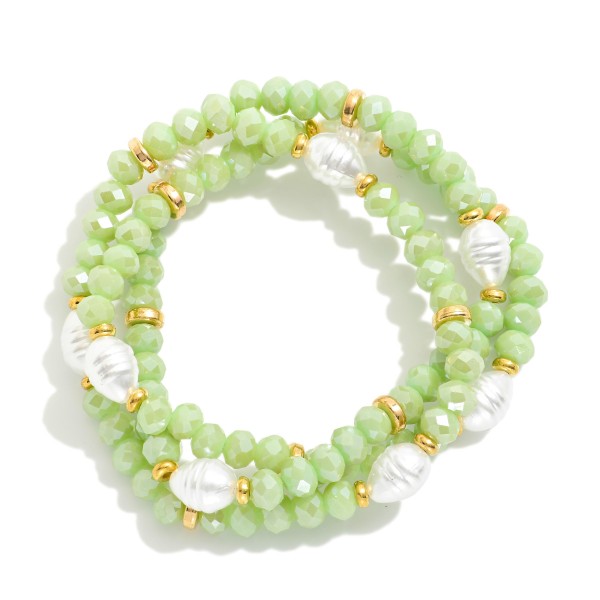 Wholesale set Three Beaded Stretch Bracelets Pearls Faceted Beads D