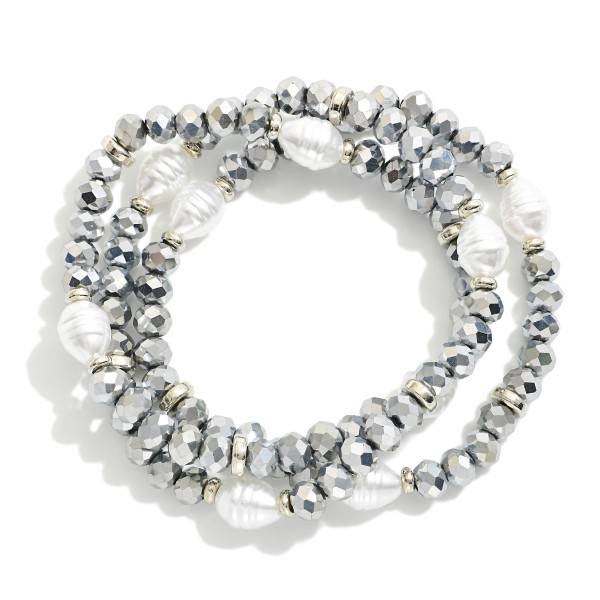 Wholesale set Three Beaded Stretch Bracelets Pearls Faceted Beads D