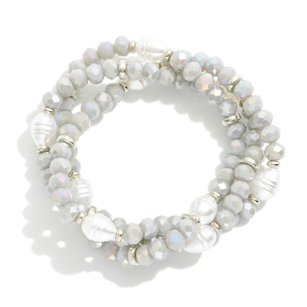 Wholesale set Three Beaded Stretch Bracelets Pearls Faceted Beads D