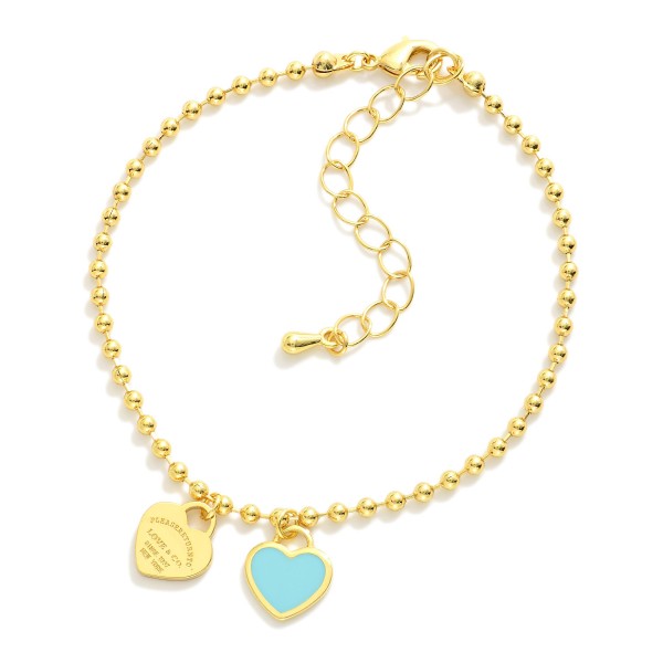 Wholesale gold Dipped Ball Chain Bracelet Heart Charms D Extender L