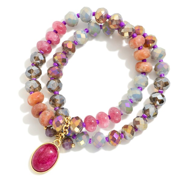 Wholesale set Two Natural Stone Faceted Bead Stretch Bracelets Natural Stone Cha