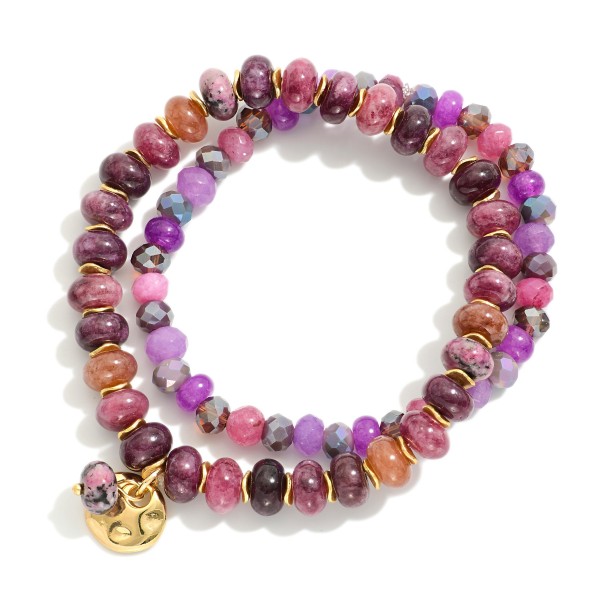 Wholesale set Two Natural Stone Beaded Bracelets Metal Stone Charms D