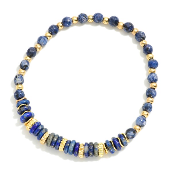 Wholesale natural Stone Beaded Bracelet Metal Accents D
