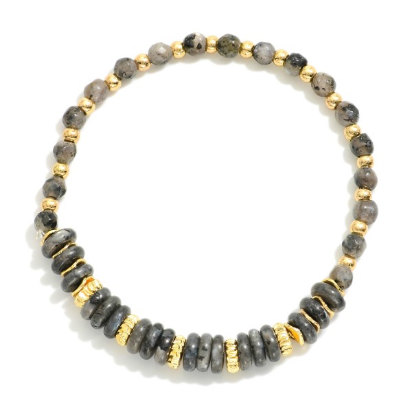 Wholesale natural Stone Beaded Bracelet Metal Accents D