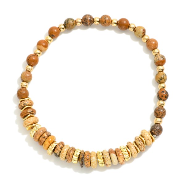 Wholesale natural Stone Beaded Bracelet Metal Accents D