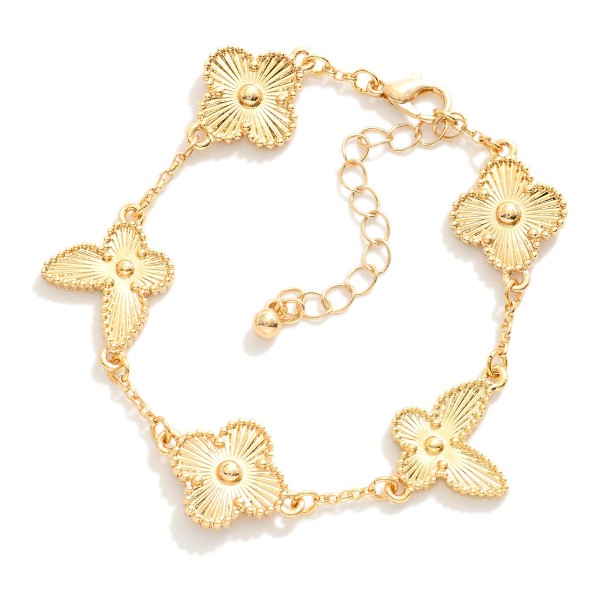 Wholesale linked Textured Metal Clover Butterfly Chain Link Bracelet L Extender