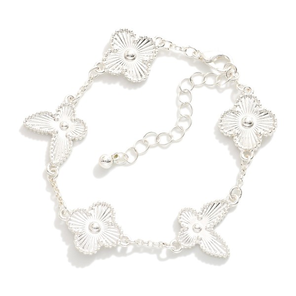 Wholesale linked Textured Metal Clover Butterfly Chain Link Bracelet L Extender
