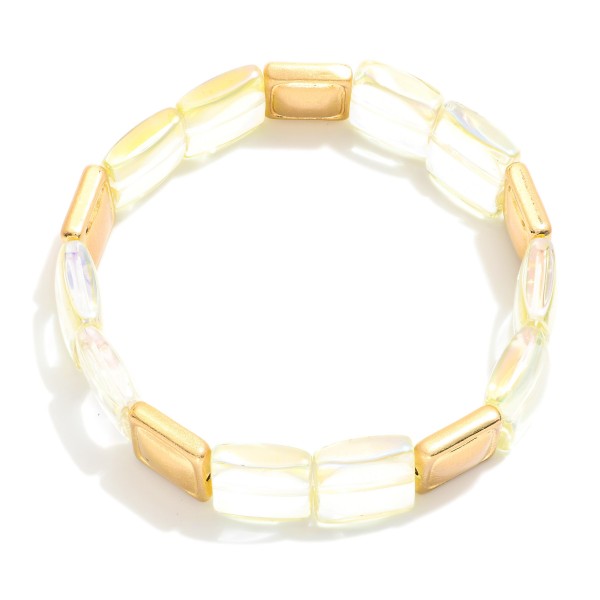 Wholesale beaded Square Glass Crystal Stretch Bracelet Metal Square Beads L