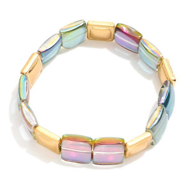 Wholesale beaded Square Glass Crystal Stretch Bracelet Metal Square Beads L