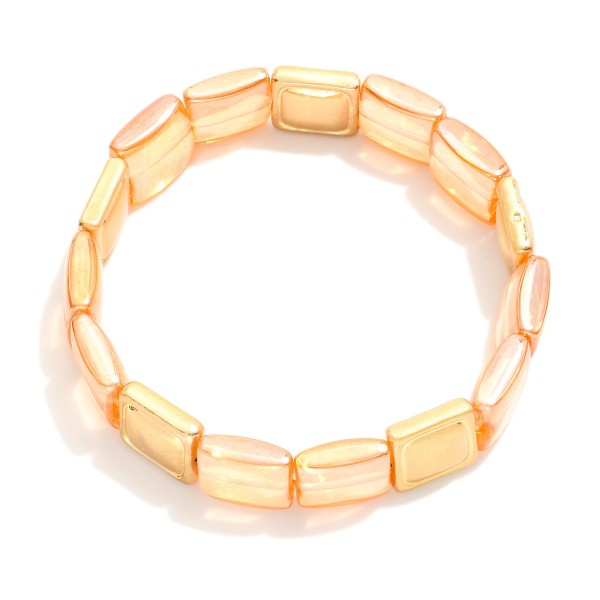 Wholesale beaded Square Glass Crystal Stretch Bracelet Metal Square Beads L