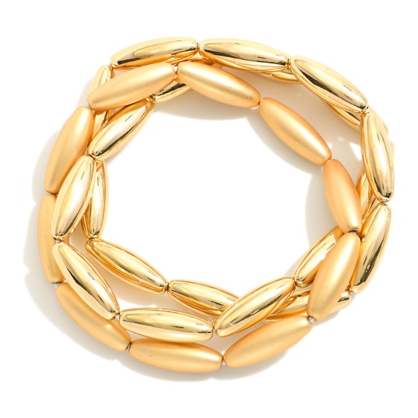 Wholesale set Three Oval Metal Beaded Stretch Bracelets D