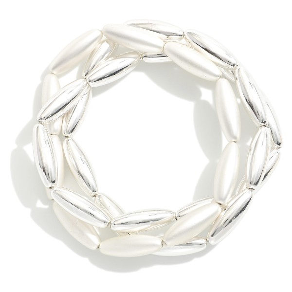 Wholesale set Three Oval Metal Beaded Stretch Bracelets D