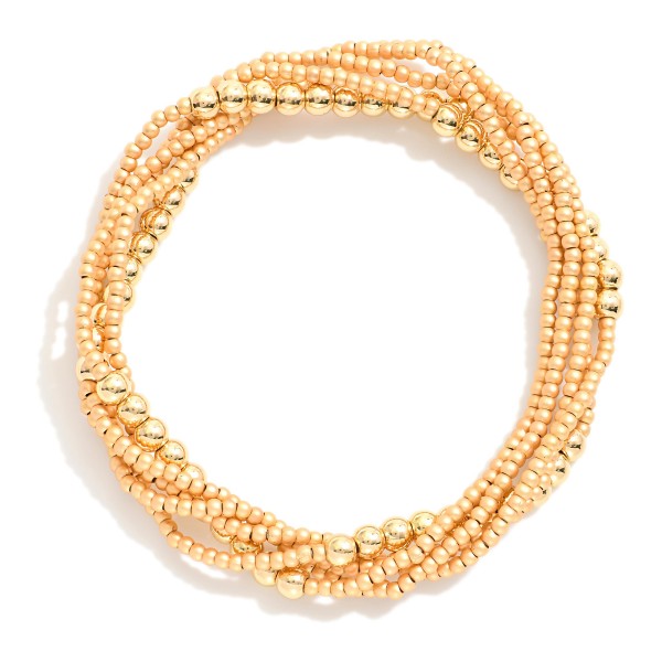Wholesale set Five Metal Beaded Stretch Bracelets Petite Matte Beads D