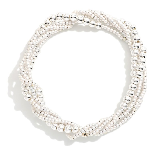 Wholesale set Five Metal Beaded Stretch Bracelets Petite Matte Beads D