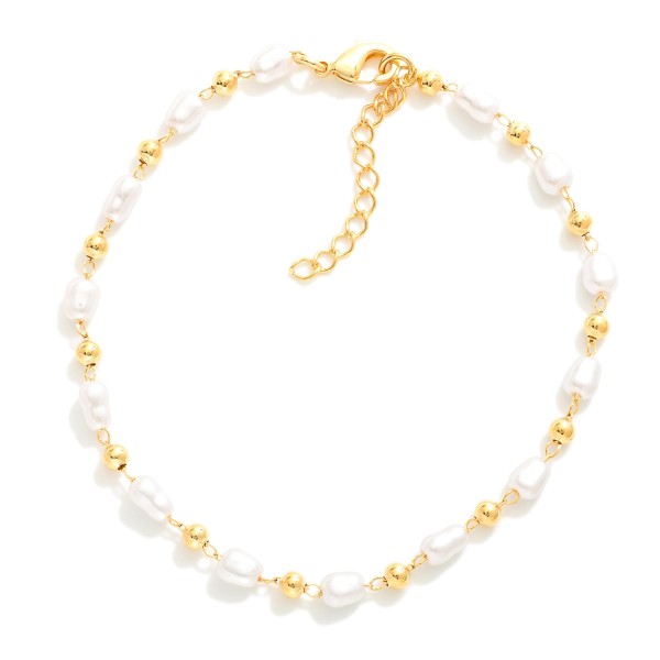 Wholesale chain Link Bracelet Pearls Metal Beads L Extender L k Gold Hypoallerge