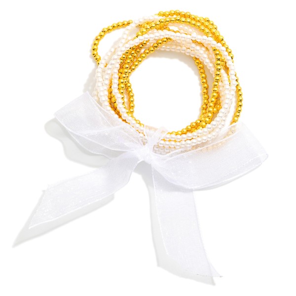 Wholesale set Ten Beaded Stretch Bracelets Pearl Metal Tones L