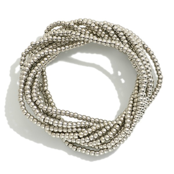 Wholesale set Ten Metal Beaded Stretch Bracelets D